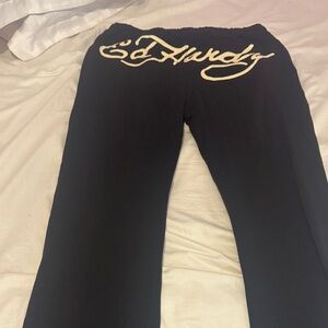 Ed Hardy Black Lounge Pants with Cream Logo
